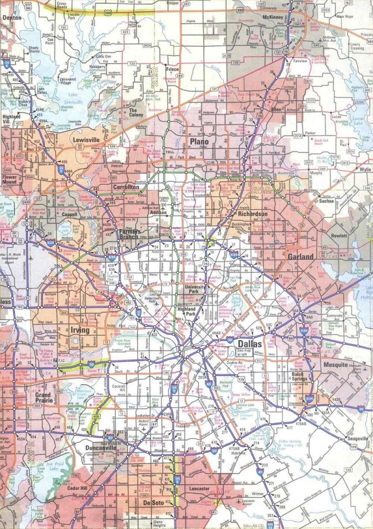 mapa Dallasu, Teksas oblast