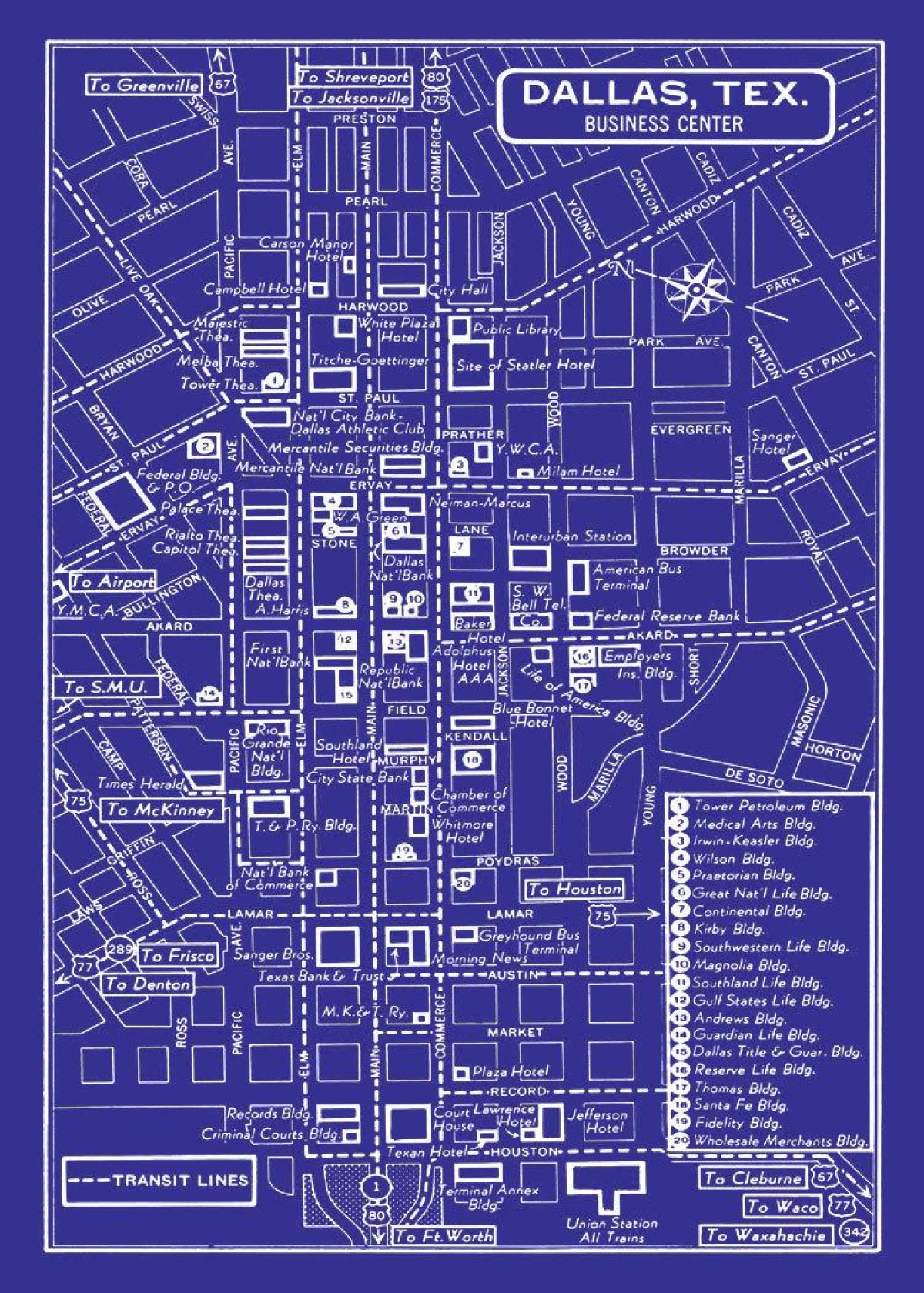 karta u centru Dalasa